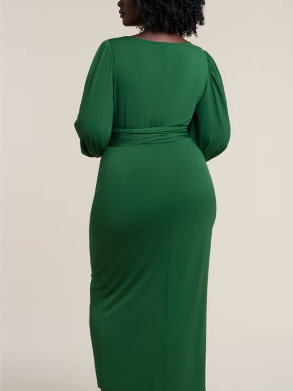 Eloquii Emerald Green Wrap Midi Dress with Bishop Sleeves - Picture 2 of 6